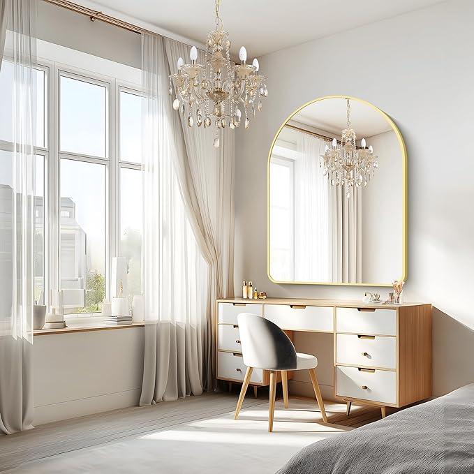 FORBATH Large Arched Wall Mirror 48x36 Inch, Gold Arch Bathroom Mirror with Aluminum Frame, Arched Mirror for Dresser, Fireplace,Entryway,Home Decor,Hanging or Leaning Against Wall - ModernBath