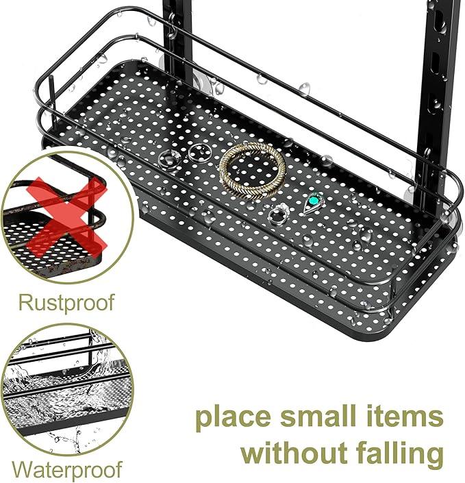 Orimade Adjustable Hanging Over the Shower Door Caddy,Bathroom Organizer Shelf Storage with 4 Hooks for Razor,No Drilling Rustproof Shower Rack Basket, 4 Tier, Matt Black - ModernBath