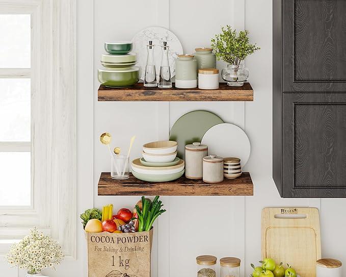Fixwal 15.8in Floating Shelves, Set of 6 Wood Shelves, Farmhouse Shelf Wall Decor for Bathroom, Bedroom, Living and Kitchen Room (Rustic Brown) - ModernBath