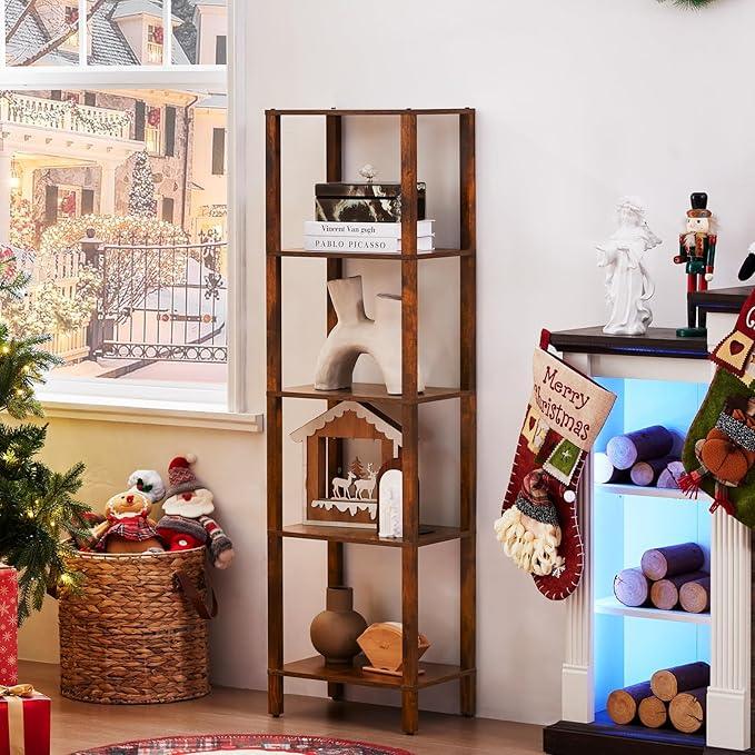 54in Tall Bookshelf 5-Tier Small Narrow Bookcase, Skinny Book Shelf for Small Space, Farmhouse Slim Shelf with Storage, Wood Freestanding Display Thin Bookshelves for Living Room, Office, Brown - ModernBath