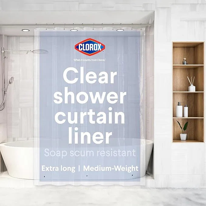 CLOROX Shower Curtain Liner, Premium Medium-Weight Durable Waterproof 6g PEVA for Bathroom with Weighted Magnets, Extra Long 72" x 78", Clear 1 Pack - ModernBath