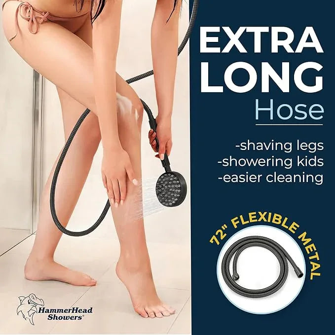 HammerHead Showers® Solid Metal Handheld Shower Head with Hose and Brass Holder - MATTE BLACK - 2.5 GPM High Pressure Shower Heads with Adjustable Shower Wand Bracket - 6ft Flexible Extension - ModernBath