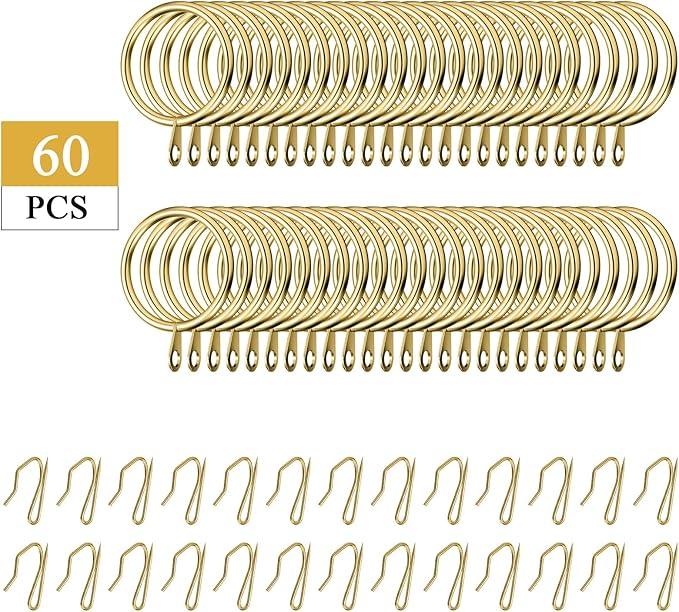 Hotop 30 Pcs Metal Drapery Curtain Rings 0.98/1.26/1.65 inch Interior Diameter and 30 Pcs Hanging Curtain Drapery Pin Hooks for Window Door Shower(Gold,32 mm) - ModernBath