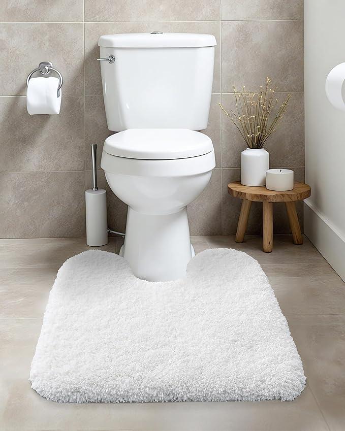 ILANGO White Toilet Rugs U Shaped 22" × 24" Non Slip & Super Absorbent Extra Thick Soft, Washable Bath Mats for Bathroom Floor, Microfiber Plush Shaggy Contour Bath Rugs for Toilet,Dry Quick - ModernBath