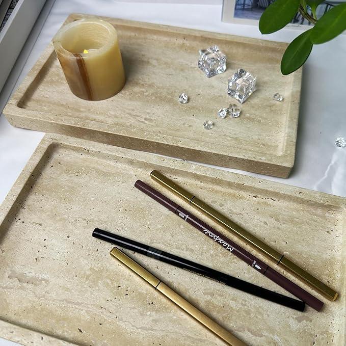 OAIQNUJ Natural Travertine Stone Perfume Tray, 9.8"x5.9" Marble Vanity Tray for Bathroom/Kitchen/Coffee Table - ModernBath