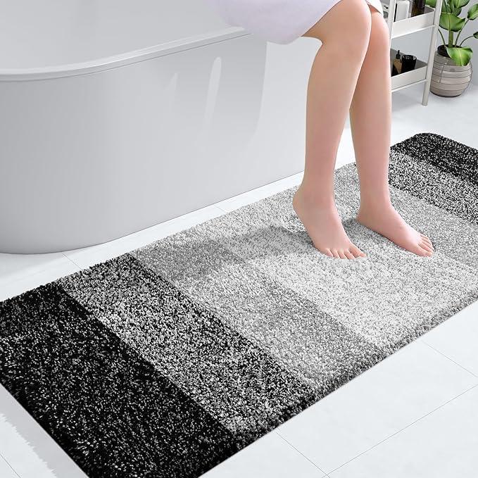 OLANLY Bathroom Runner Rugs 54x24, Extra Soft Absorbent Microfiber Bath Rugs, Rubber Backing, Quick Dry, Machine Washable Bath Mats for Bathroom Floor, Tub and Shower, Home Decor Accessories, Black - ModernBath
