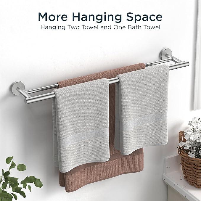 FORIOUS Double Towel Bar, 24 Inch Double Towel Racks for Bathroom, Heavy Duty SUS304 Stainless Steel Towel Bar Brushed Nickel, Includes Wall Mounting Hardware, Brushed Nickel - ModernBath