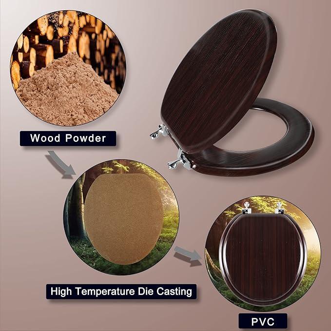 Round Toilet Seat Molded Wood Toilet Seat with Zinc Alloy Hinges, Easy to Install also Easy to Clean, Anti-pinch Wooden Toilet Seat by Angol Shiold (Round, Dark Brown) - ModernBath