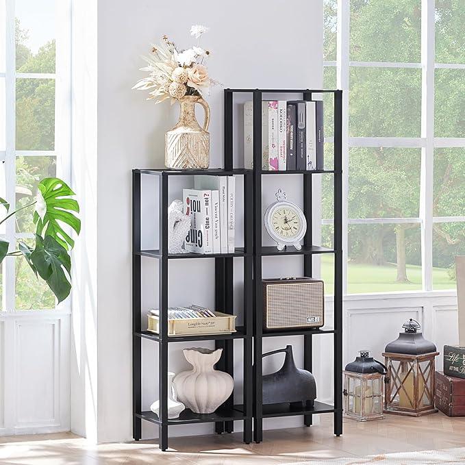 4 Tier Tall Wooden Bookshelf with Storage - Small Bookcase for Small Spaces, Shelf for Living Room, Office, Bedroom, Kitchen - Industrial Modern Black Book Shelf - ModernBath