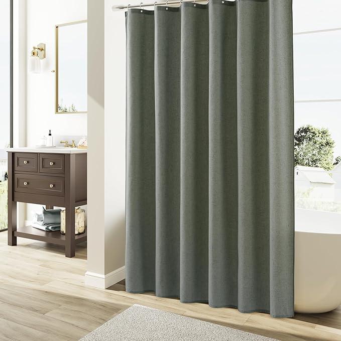 Naturoom Desert Sage Linen Shower Curtain, Country Boho Farmhouse Bath Decor Shower Curtains Neutral Cloth Weighted Textured Fabric Bath Curtain Liner with Hooks, 72x80 - ModernBath