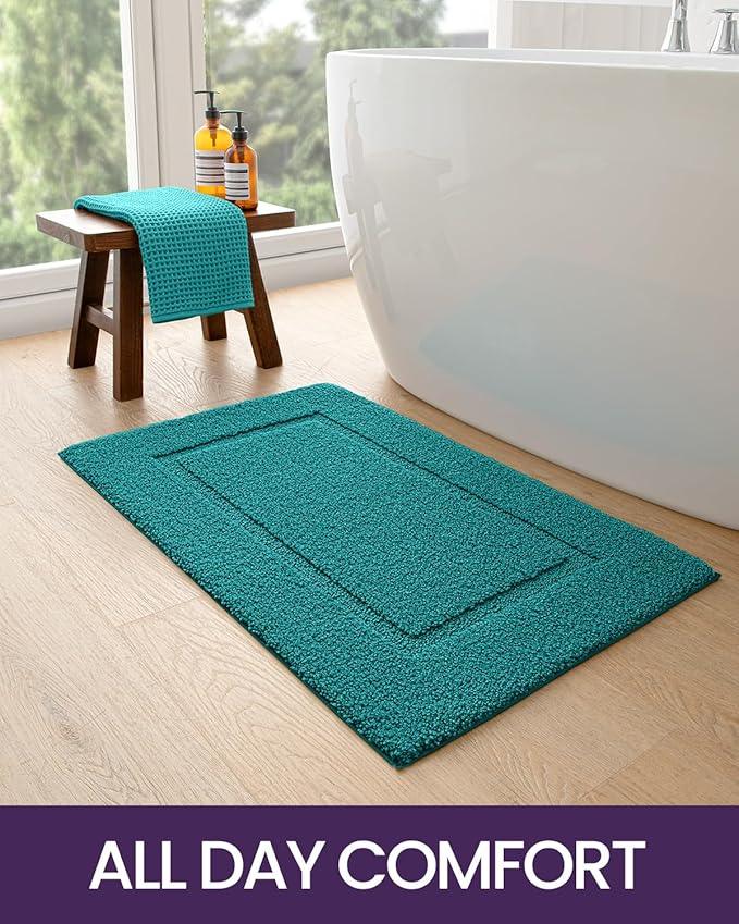 DEXI Bathroom Rugs 36x24, Washable Non Slip Bath Mat for Shower Floor, Absorbent Quick Dry Bathmat with Rubber Backing, Ultra Soft Plush Carpet for Tub, Teal - ModernBath