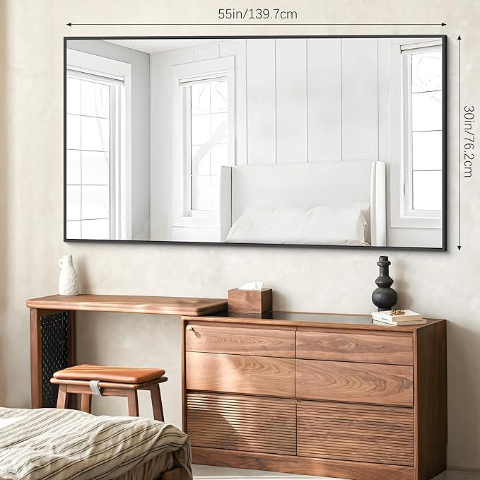 BONEWEI Bathroom Mirror, 30x55 inch Wall Mirror for Bathroom Wall Mounted Black Rectangle Square Corner Mirrors, Black Bathroom Mirror for Living Room, Farmhouse, Bedroom Entryway, Horizontal/Vertical - ModernBath