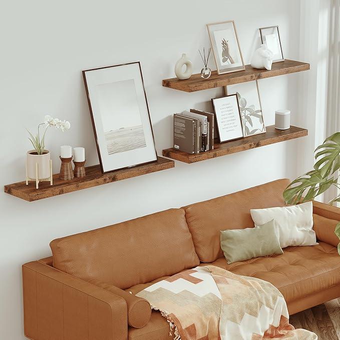 Vivelove Farmhouse Single Floating Shelves for Wall 48 in x 10.3in x 1.8in, Large Wall Long Shelves Heavy Duty 80 lbs for Bedroom, Living Room, Kitchen, Office, Rustic Shelf Book Home Decor, Brown - ModernBath