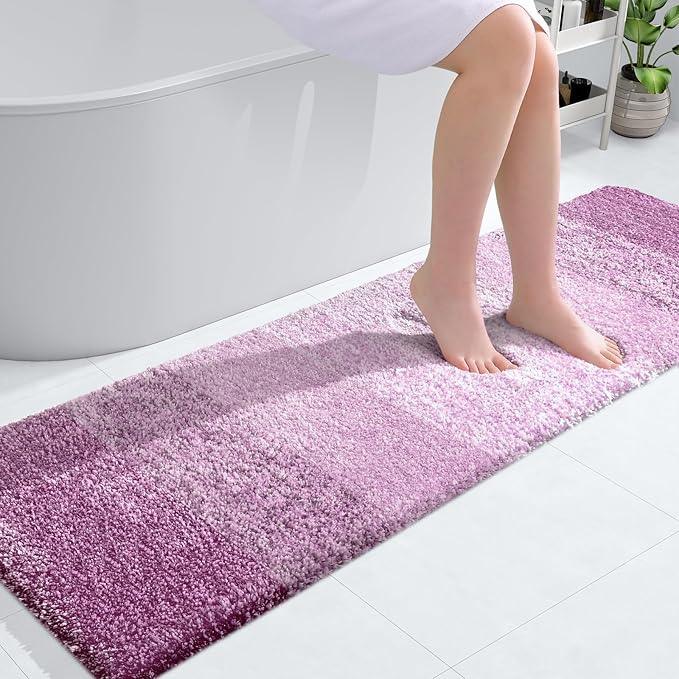 OLANLY Bathroom Runner Rugs 59x17, Extra Soft Absorbent Microfiber Bath Rugs, Rubber Backing, Quick Dry, Washable Bath Mats for Bathroom Floor, Tub and Shower, Home Decor Accessories, Pinkish-Purple - ModernBath