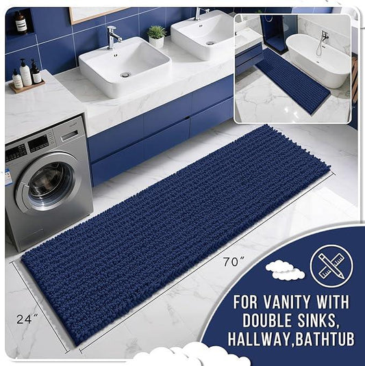 Yimobra Bathroom Runner Rug 70x24 Inch - Extra Long Non Slip Chenille Bath Mat, Soft & Absorbent, Machine Washable Shaggy Hallway Carpet for Vanity Tub Shower, Navy Blue Home Decor Accessories - ModernBath