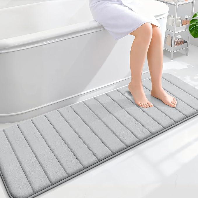 OLANLY Memory Foam Long Bathroom Rugs Runner 59x20, Super Soft Absorbent Bath Mat, Quick Dry, Machine Washable Shower Floor Rugs, Bathmat Carpet, Bathroom Home Decor Accessories, Light Gray - ModernBath