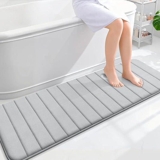 OLANLY Memory Foam Long Bathroom Rugs Runner 59x20, Super Soft Absorbent Bath Mat, Quick Dry, Machine Washable Shower Floor Rugs, Bathmat Carpet, Bathroom Home Decor Accessories, Light Gray - ModernBath