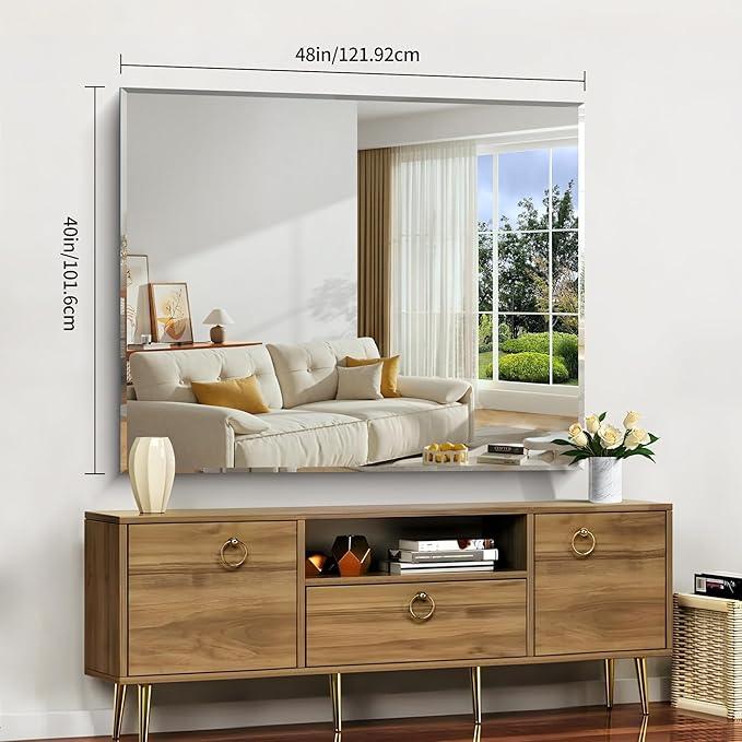 CILIBER Beveled Bathroom Mirror, 40x48 Inch Large Frameless Mirrors for Wall, Upgraded Shatterproof Rectangle Beveled Vanity Mirror Hangs Horizontally/Vertically for Bedroom, Living Room and Entryway - ModernBath