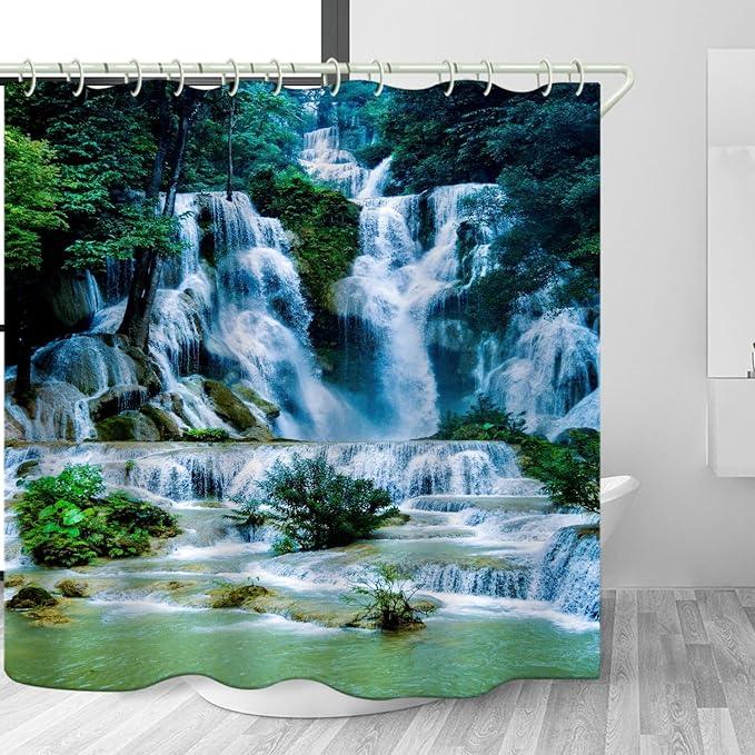 LYFANS Bathroom Uses 3D Shower Curtain with Alpine Waterfall, Luxury Bathtub Waterproof Shower Curtains, Bright Fabric Shower Curtain, Size (72x79 inches) - ModernBath