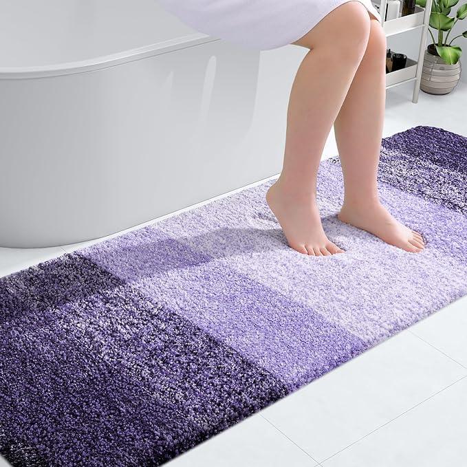 OLANLY Bathroom Runner Rugs 70x24, Extra Soft Absorbent Microfiber Bath Rugs, Rubber Backing, Quick Dry, Machine Washable Bath Mats for Bathroom Floor, Tub and Shower, Home Decor Accessories, Violet - ModernBath