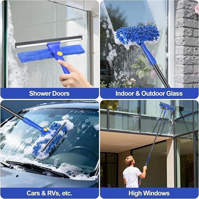 Wontolf 79'' Window Squeegee Cleaner Tool with Extension Pole, 4-in-1 Rotatable Streak-Free Squeegee for Window Cleaning Kit with Storage Bag, for Home, Indoor/Outdoor Windows, Car, Glass, Shower - ModernBath