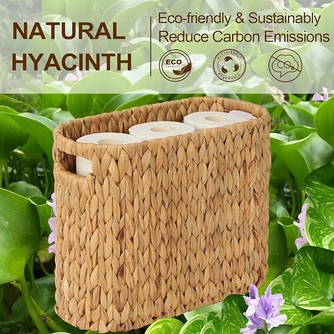 FairyHaus Wicker Toilet Paper Storage Basket with Buit-in Handles, 9 Rolls Natural Water Hyacinth Toilet Paper Holder Stand with Storage, Freestanding Handwoven Toilet Paper Holder Basket for Bathroom - ModernBath