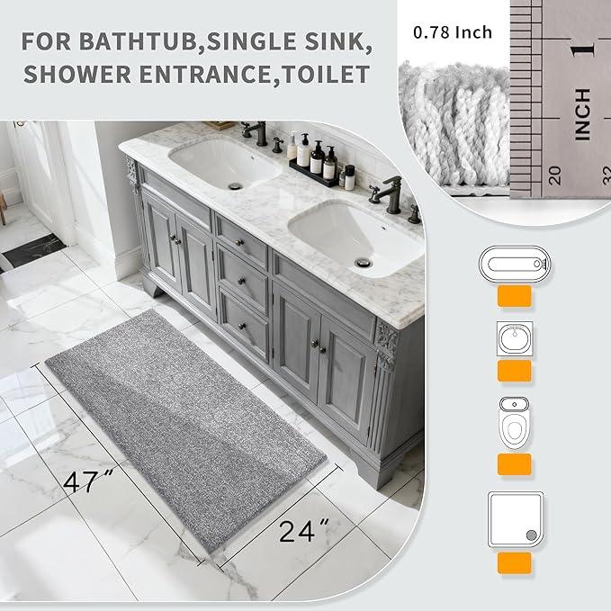 Yimobra Long Bathroom Rug Non Slip Washable, Soft Absorbent Microfiber Bath Mat, Dual-Tone Decor Rug with Rubber Backing for Bathroom Floor,Tub and Shower,47x24,Home Essentials,Grey and White - ModernBath