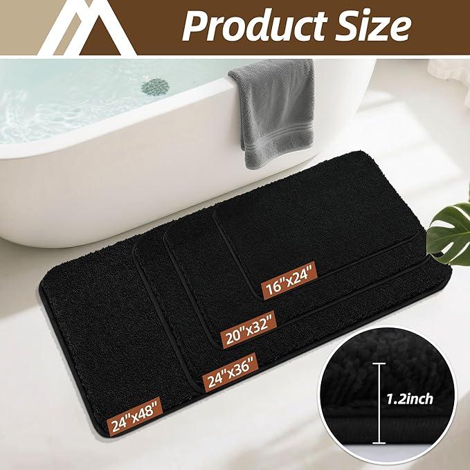 COSY HOMEER Bathroom Rugs Mat 16”x24” Absorbent Non-Slip Bath Mat Plush Shaggy Machine Washable Bath Rugs Soft Polyester Bath Mats for Bathroom Floor,Tub and Shower,Black - ModernBath
