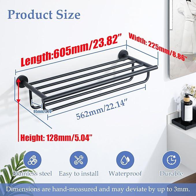 Alise Towel Rack,Towel Holder Towel Shelf with Double Towel Bars for Bathroom Lavatory,24-Inch SUS 304 Stainless Steel Wall Mount Towel Hanger Storage,Matte Black GYT7060-B - ModernBath