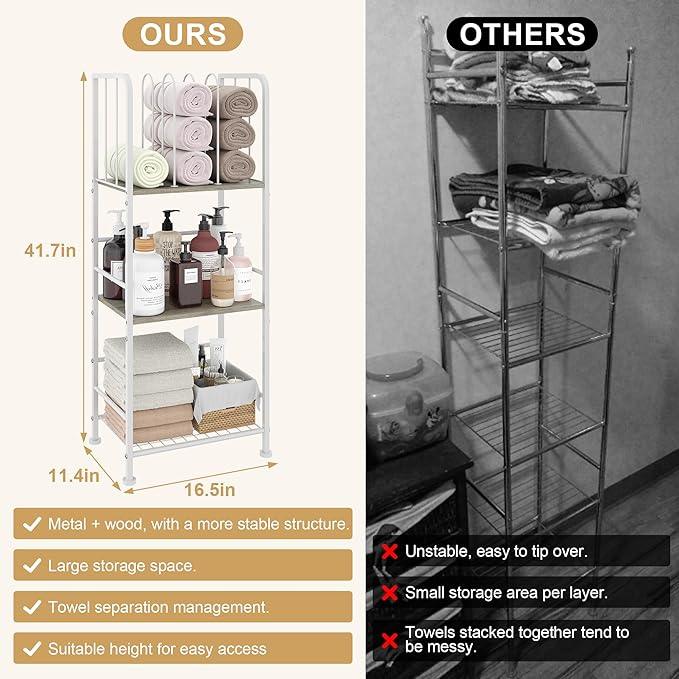 Towel Rack Free Standing 3-Tier M-Shaped Detachable Dividers, Durable Metal Holder, Pool Towel Rack, Space-Saving Towel Storage Organizer, Modern Bath Towel Shelf for Home, Poolside, White - ModernBath