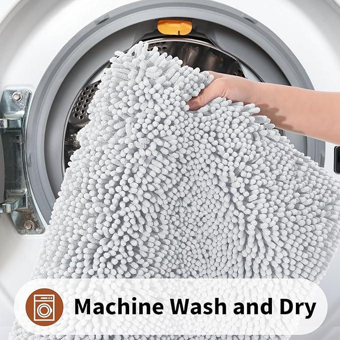 Yimobra Toilet Rugs U Shaped Washable - 24"x20" Non Slip Plush Contour Bath Rugs for Toilet - Super Soft Absorbent Quick Dry Toilet Mats for Bathroom,Silver - ModernBath