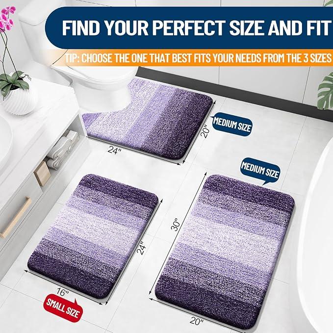 OLANLY Bathroom Rugs Mat 30x20, Extra Soft Absorbent Microfiber Bath Rugs, Rubber Backing, Quick Dry, Machine Washable Bath Mats for Bathroom Floor, Tub and Shower, Home Decor Accessories, Violet - ModernBath