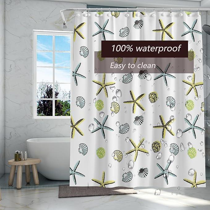 TIKABC Shower Curtain Liner, 4G PEVA Starfish Shower Liner, Plastic Waterproof Shower Curtains, 72x72 inch with Grommet Holes 3 Magnetic Weights - ModernBath