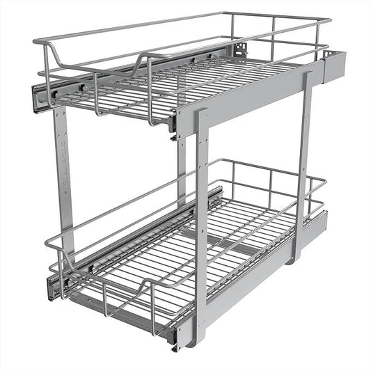 2 Tier Pull Out Cabinet Organizer 11" W X 22" D, Slide Out Drawers For Kitchen Cabinets, Pull Out Drawers For Cabinets Capacity Heavy Duty Caddy, Cabinet Pullout Shelves Chrome-Plated, Bathroom Pantry - ModernBath