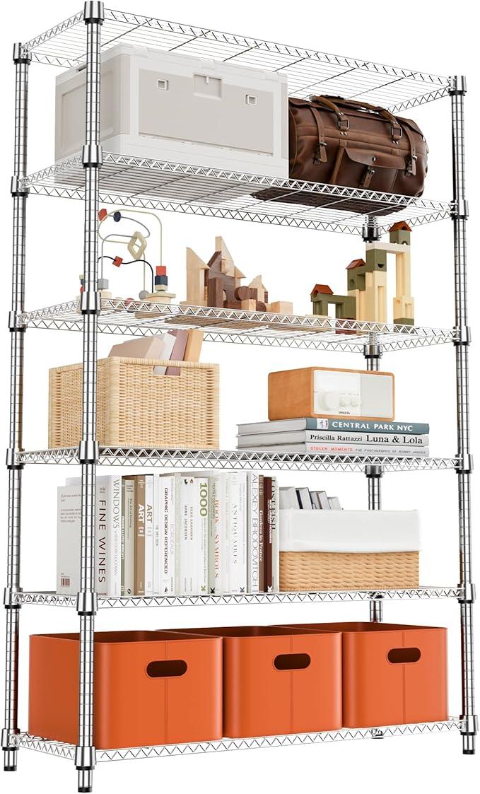 6 Tiers Shelf 2100 lbs Steel Storage Shelving Utility Shelving Unit Steel Organizer Wire Rack for Home,Kitchen,Office,Garage Chrome 17.7" D x 47.2" W x 82.4" H - ModernBath