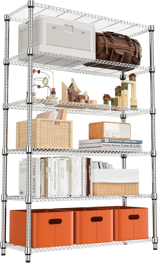 6 Tiers Shelf 2100 lbs Steel Storage Shelving Utility Shelving Unit Steel Organizer Wire Rack for Home,Kitchen,Office,Garage Chrome 17.7" D x 47.2" W x 82.4" H - ModernBath
