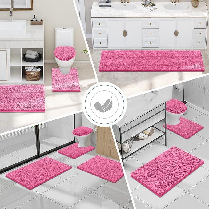Smiry Luxury Chenille Bathroom Rugs 47x17, Extra Soft and Absorbent Shaggy Bath Mat, Machine Washable, Non-Slip Plush Carpet Runner for Tub, Shower, and Floor, Home Decor Accessories, Hot Pink - ModernBath