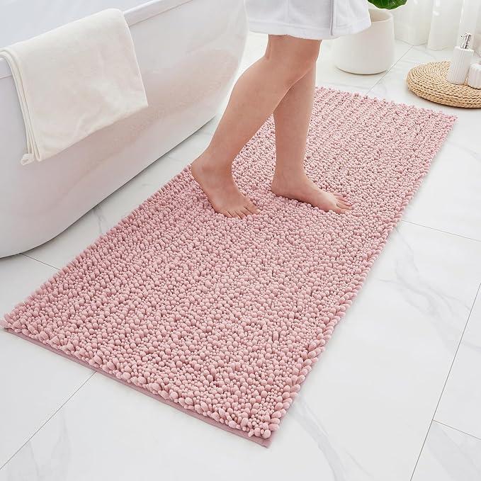 ILANGO Bathroom Rugs Pink 44x24,Extra Soft Absorbent Chenille Bath Rugs,Thick Non-Slip Shaggy Bath Mat,Machine Washable Quick Dry Shaggy Bath Mats for Bathroom Floor, Tub, Shower Accessories - ModernBath