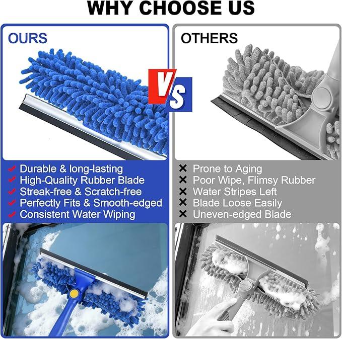 Wontolf 79'' Window Squeegee Cleaner Tool with Extension Pole, 4-in-1 Rotatable Streak-Free Squeegee for Window Cleaning Kit with Storage Bag, for Home, Indoor/Outdoor Windows, Car, Glass, Shower - ModernBath