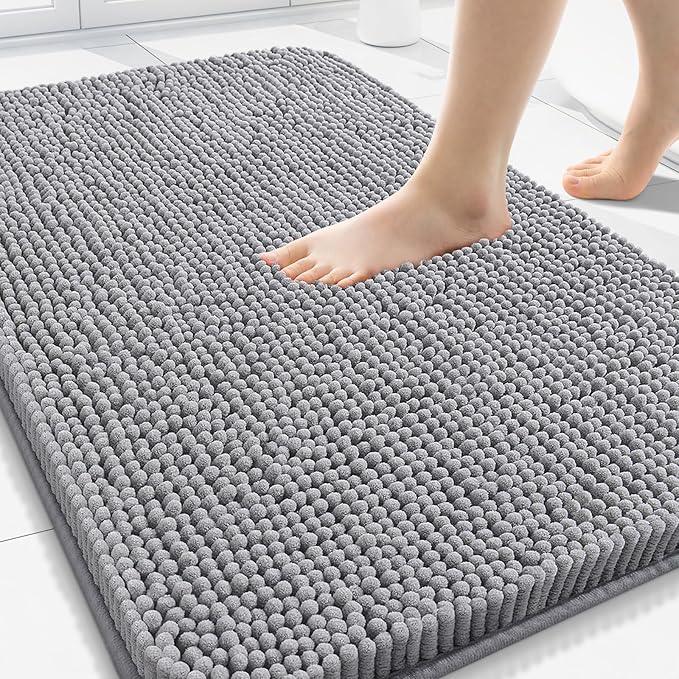 Arotive Bathroom Rugs 30x20, Extra Soft Absorbent Shaggy Chenille Bath Rugs, Machine Washable Rubber Backing Non-Slip Bath Mats for Bathroom Floor Tub and Shower, Home Decor Accessories, Grey - ModernBath