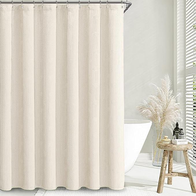 NDDYCU Ivory Cream Shower Curtain Boho Cotton Texture Mid Century Minimalist Arch Shower Curtain for Bathroom, 72" W X 78" L - ModernBath