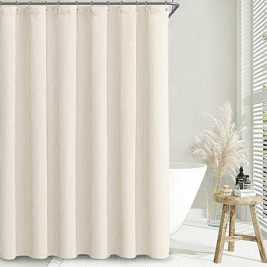 NDDYCU Ivory Cream Shower Curtain Boho Cotton Texture Mid Century Minimalist Arch Shower Curtain for Bathroom, 72" W X 78" L - ModernBath