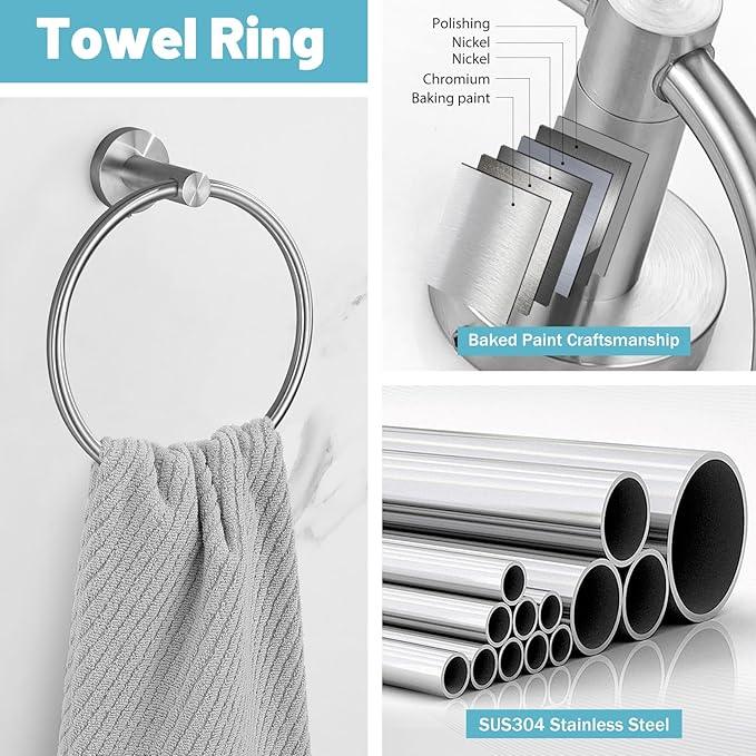 Bathroom Hardware Set, 6-Piece Towel Bar Set Brushed Nickel Towel Holder Set Includes 19.68/23.6 in Towel Bar,Toilet Paper Holder,Towel Ring and Towel Hook Wall Mount Bathroom Accessories Set - ModernBath