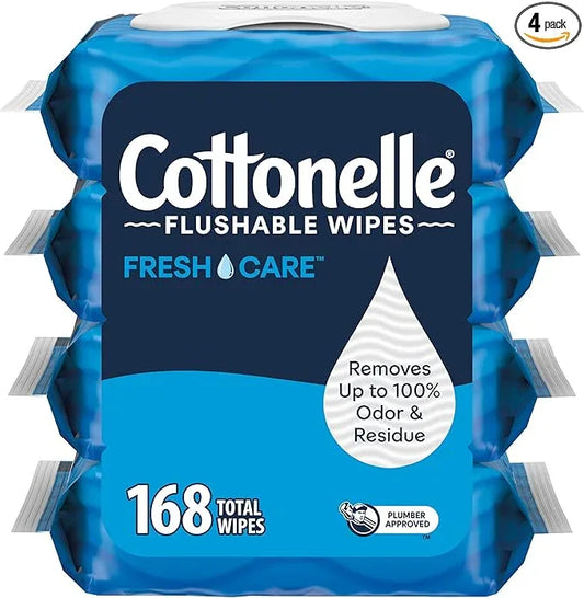Cottonelle Fresh Care Flushable Wet Wipes, Adult Wet Wipes, 4 Flip-Top Packs, 42 Wipes Per Pack (168 Total Wipes), Packaging May Vary - ModernBath