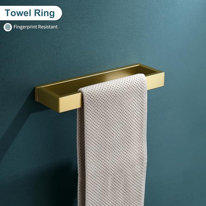 TNOMS 4-Piece Modern Gold Bathroom Hardware Accessories Set - Towel Bar & Holder, Stainless Steel, Wall Mounted, 23.6 Inch - ModernBath