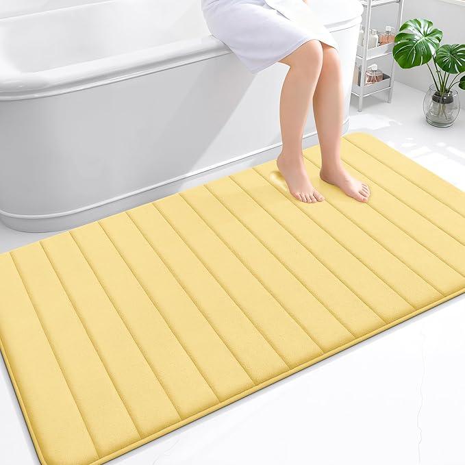 OLANLY Memory Foam Bath Mat 59x35, Super Soft Absorbent Bathroom Rugs, Quick Dry, Machine Washable Shower Floor Rugs, Bathmat Carpet, Bathroom Home Decor Accessories, Yellow - ModernBath