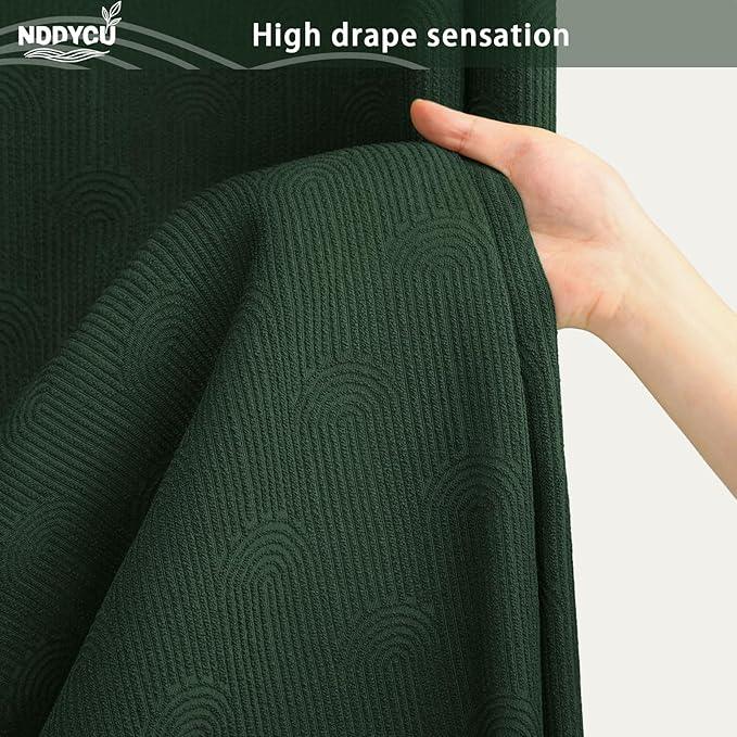 NDDYCU Dark Green Shower Curtain Boho Cotton Texture Mid Century Minimalist Arch Shower Curtain for Bathroom,72" W X 72" L - ModernBath