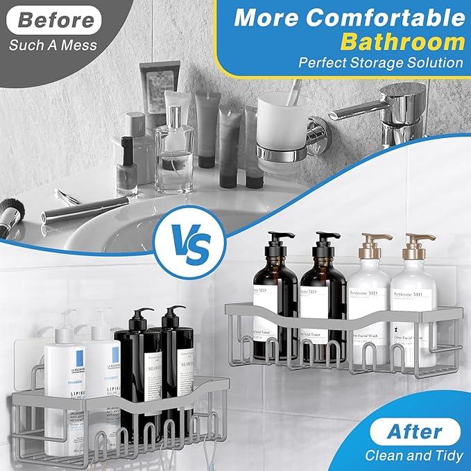 EUDELE 5-Pack Rustproof Stainless Steel Shower Caddy – No Drill Adhesive Bathroom Organizer with Large Capacity, Spacious Shower Shelves for Inside Shower, Kitchen & Home Decor Storage-XL Size - ModernBath