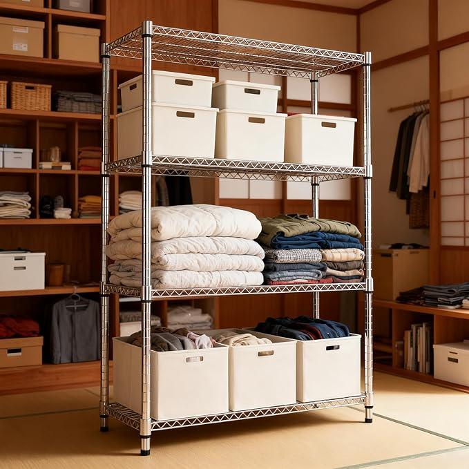 4 Tiers Shelf Metal Storage Shelves 2640 lbs Steel Storage Shelving Utility Shelving Unit Steel Organizer Wire Rack for Home,Kitchen,Office,Garage Chrome 17.7" D x 47.2" W x 70.3" H - ModernBath