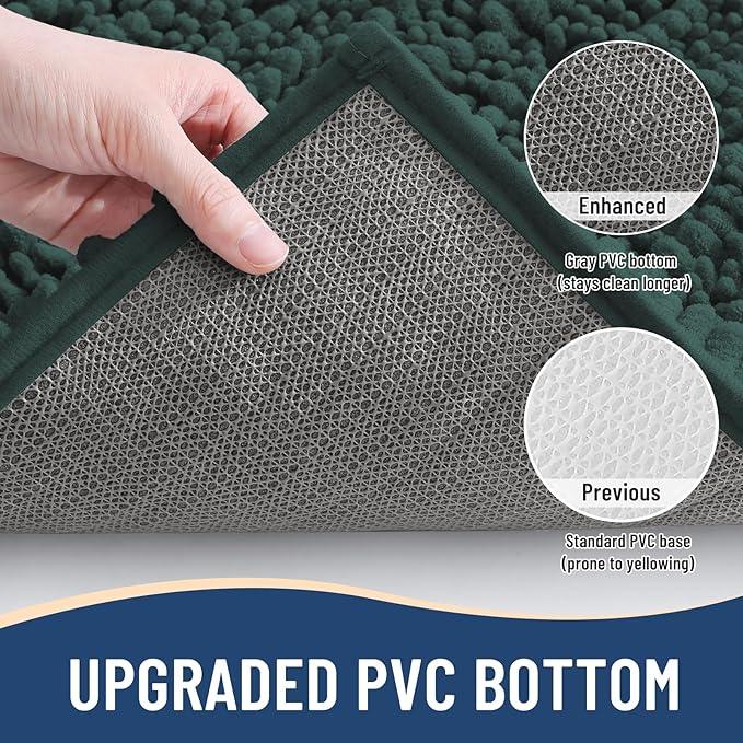 Arotive Luxury Chenille Bathroom Rug Mat, Extra Soft Thick Absorbent Shaggy Bath Rugs, Non-Slip Machine Wash Dry, Plush Bath Mats for Bathroom, Shower and Tub, 34x21, Dark Green - ModernBath